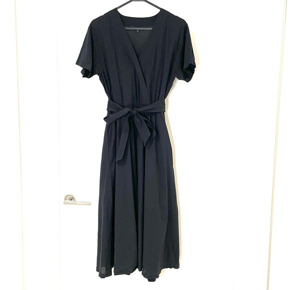 French Connection Dresses & Skirts - French Connection cotton dress midi black wrap top self tie waist ladies size 8